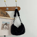 Fashion Autumn Winter Plush Underarm Bag Women Acrylic Chain Pure Color Handbags