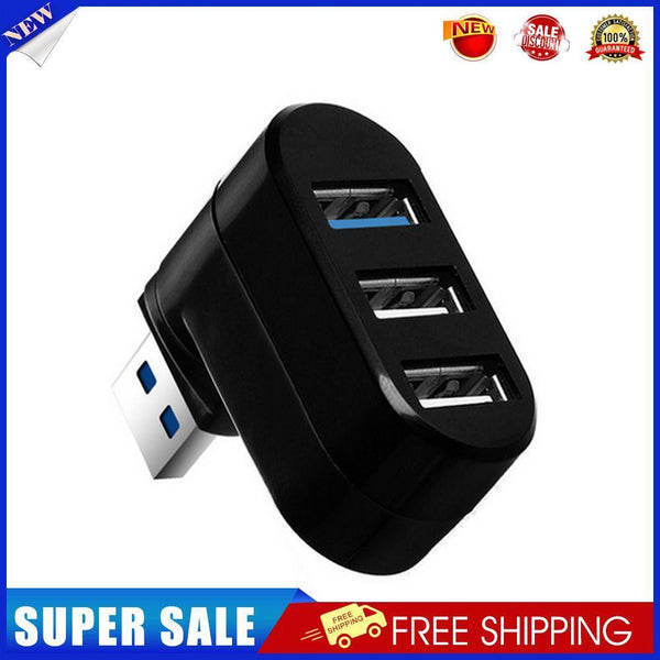 Mini Rotatable 3 Port USB Hub U Disk Reader Splitter for PC (USB 3.0 Black)