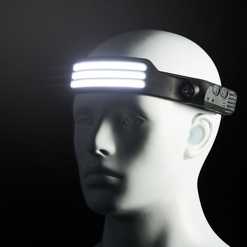 COB LED Sensor Headlight Flashlight USB Outdoor Camping Strong (C White)