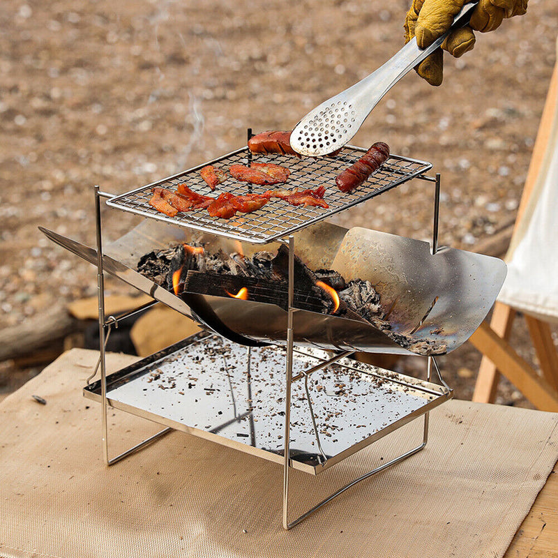 Outdoor Folding Picnic Camping Fire-Burning Detachable Barbecue Grill Stainless