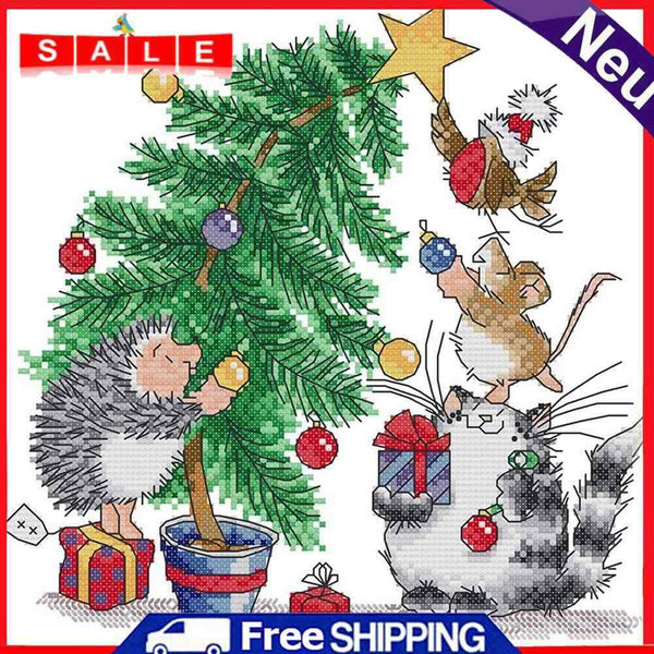 14CT Partial Cross Stitch Christmas Tree Counted DIY Embroidery Home Decoration