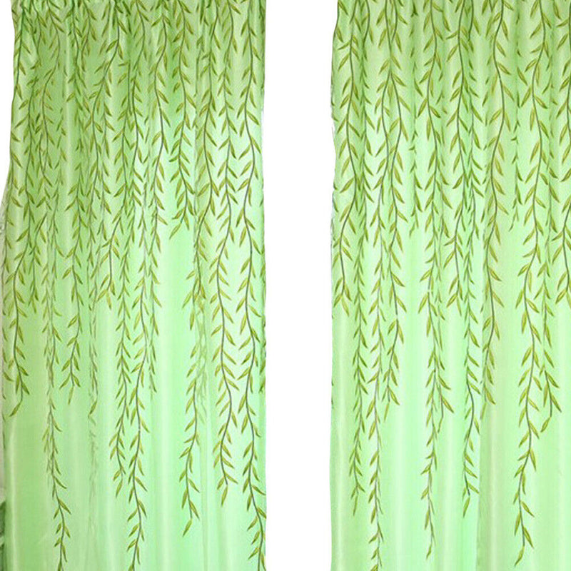 Chic Room Window Curtain Rose Pattern Sheer Voile Tulle Valances Green