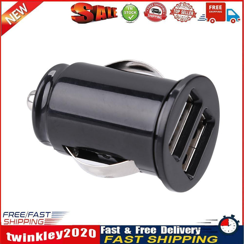 Mini Car Charger 2.4A Dual USB Charger Fast Charging Phone Adapter (Black) Newly