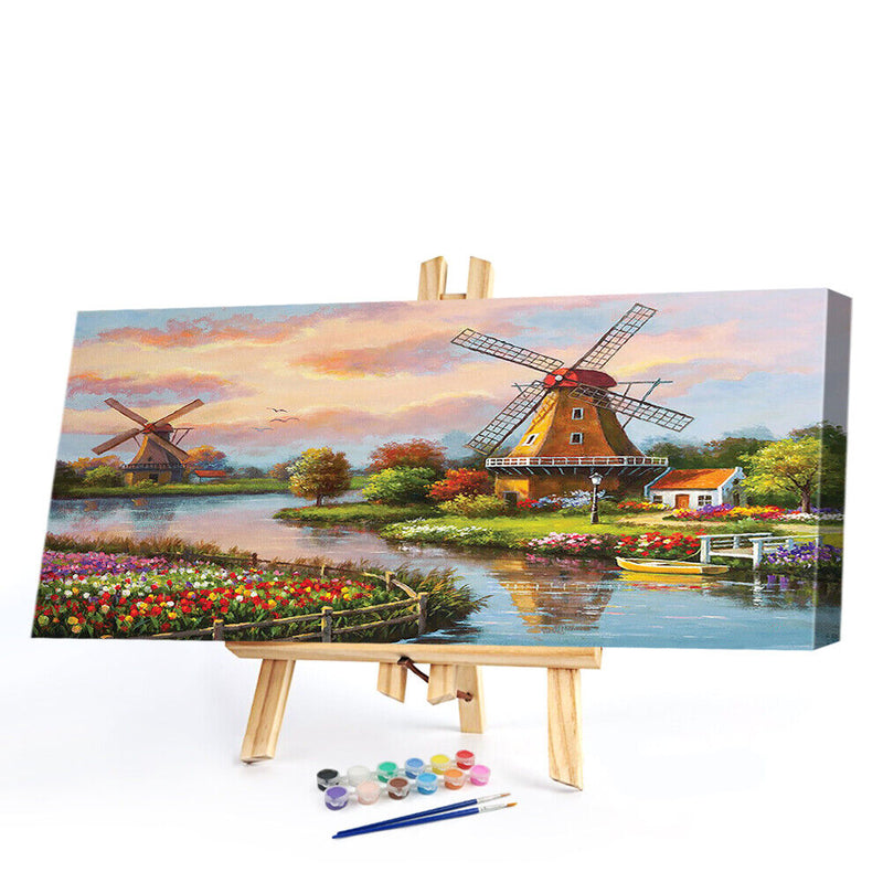 Windmill Oil Paint By Numbers Canvas Picture DIY Home Decoration Gift No Frame