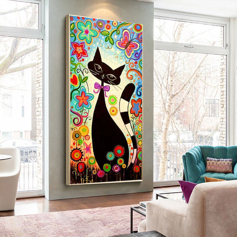Cartoon Flower Cat Oil Paint By Numbers Wall Art Craft Coloring Drawing for Kids