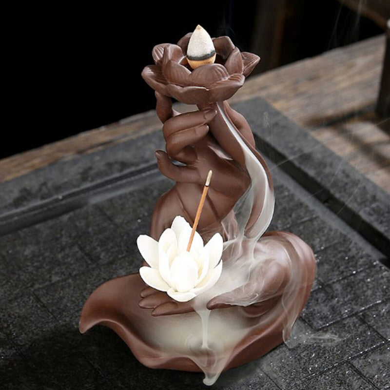 Buddha Lotus Backflow Incense Holder Smoke Waterfall Lotus Incense Holder Newly