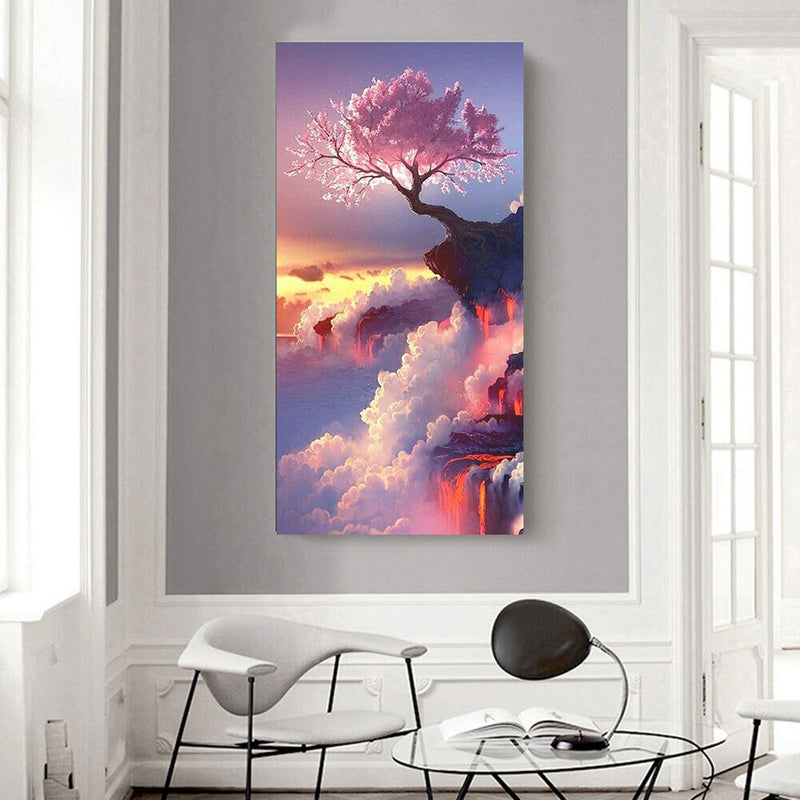 Tree on Cliff Oil Paint By Numbers Kits Canvas Picture Wall Art DIY Craft Color