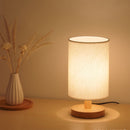 Bedside Table Lamp, Dimmable USB LED Light with Fabric Shade Wood Base (B) Newly