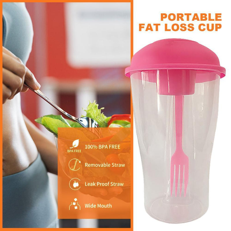 Portable Cup with Fork - Low-cal Food Container for Cereal Oatmeal (Blue)