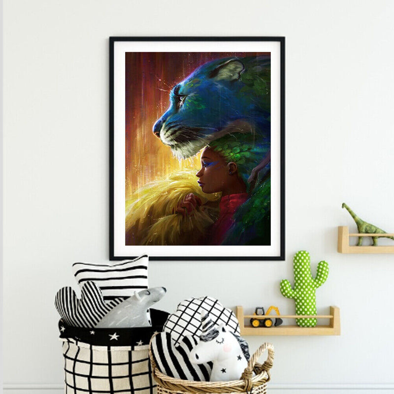 Girl and Tiger Oil Paint By Numbers DIY Drawing Picture Home Decoration No Frame