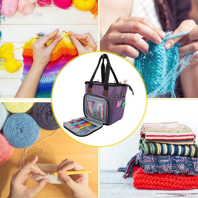 Knitting Bag Yarn Wool Crochet Storage Sewing Needle DIY Organizer (Purple)