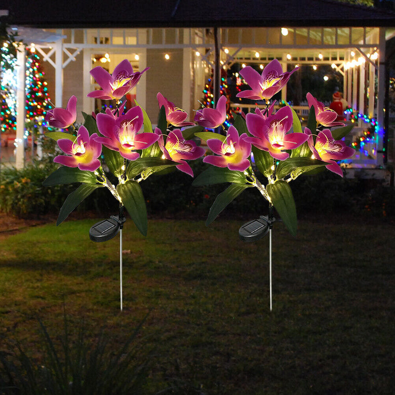 2x LED Solar Garden Orchid Light Waterproof Landscape Fence Decor (Purple) Newly