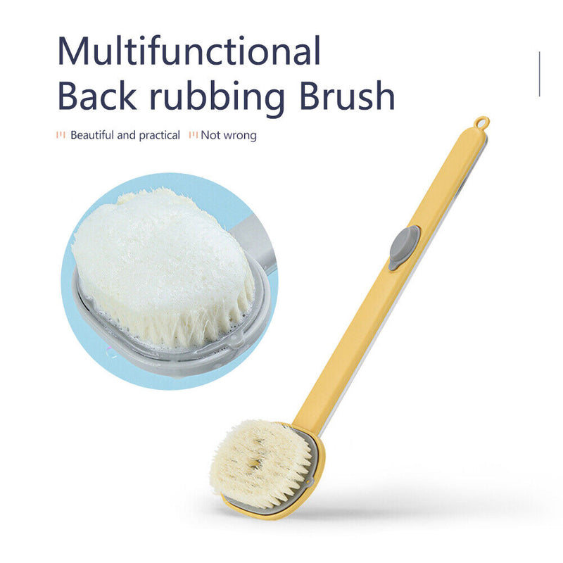 Long Handle Exfoliating Bath Skin Brush Body Scrub Shower Cleaning (Yellow)