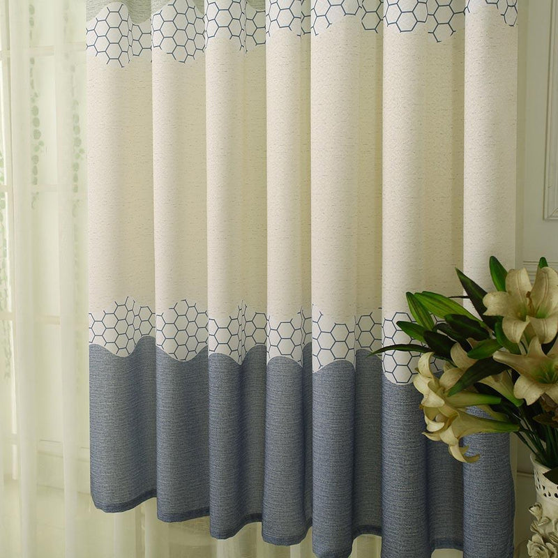 Wide Strip Shading Curtain Bedroom Living Room Semi Blackout Purdah(Blue)