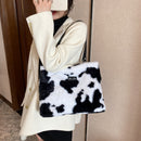 Retro Big Capacity Animal Pattern Handbag Women Plush Shoulder Bag (2)