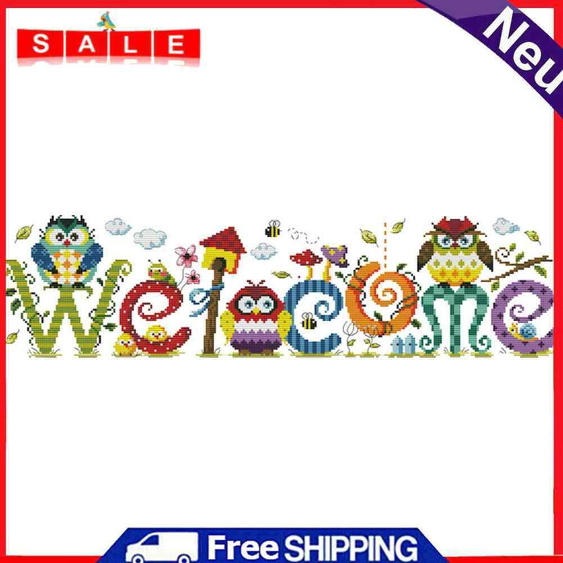 Owl Welcome Sign 14CT Counted Embroidery DIY Cotton Thread Partial Cross Stitch