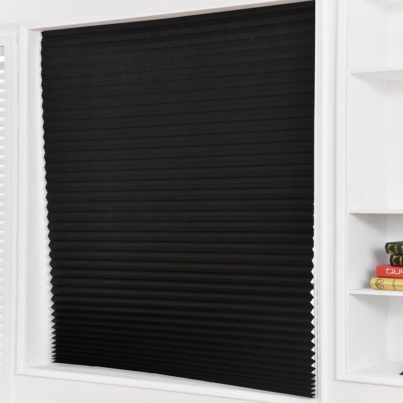 Self-Adhesive Pleated Blinds Half Blackout Window Curtains (Black 60X150cm)