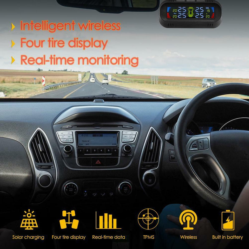 Wireless Solar TPMS LCD Car Tire Pressure Monitoring System + 4 External Sensors