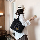 Cute Girls Corduroy Handbag Large Capacity Bear Print Top-handle Bag Women Totes