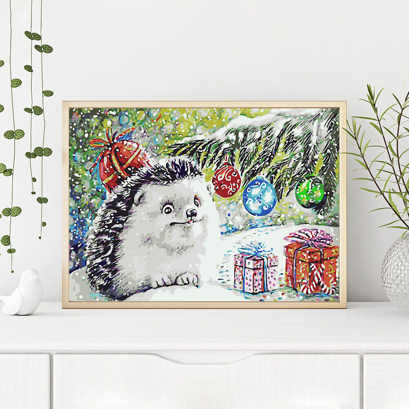 Frameless Hand Painted Picture DIY Snowing Hedgehog Painting By Numbers Craft