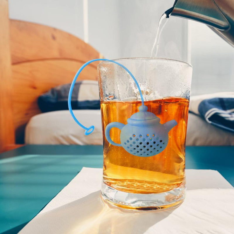 Teapot Shape Tea Bag Strainer Infuser Silicone Leaf Filter Diffuser (Blue)