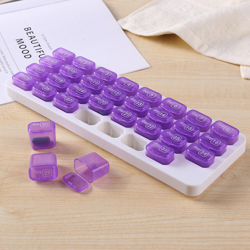31 Grids Pill Box Case One Month Pill Medicine Container Organizer (Purple)
