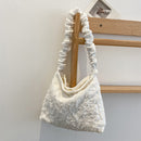 Retro Women Pleated Shoulder Tote Bag Casual Large Capacity Handbag (White)