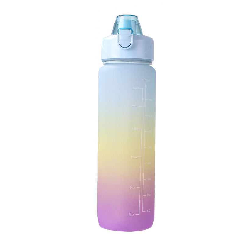 Outdoor Water Bottle with Straw BPA Free Gradient Sport Drinking Cup (Blue)