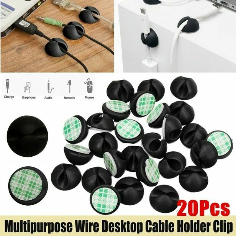 20X Cable Clips Tidy Cord Lead Desk Organiser USB Charger Holder SelfAdhesive