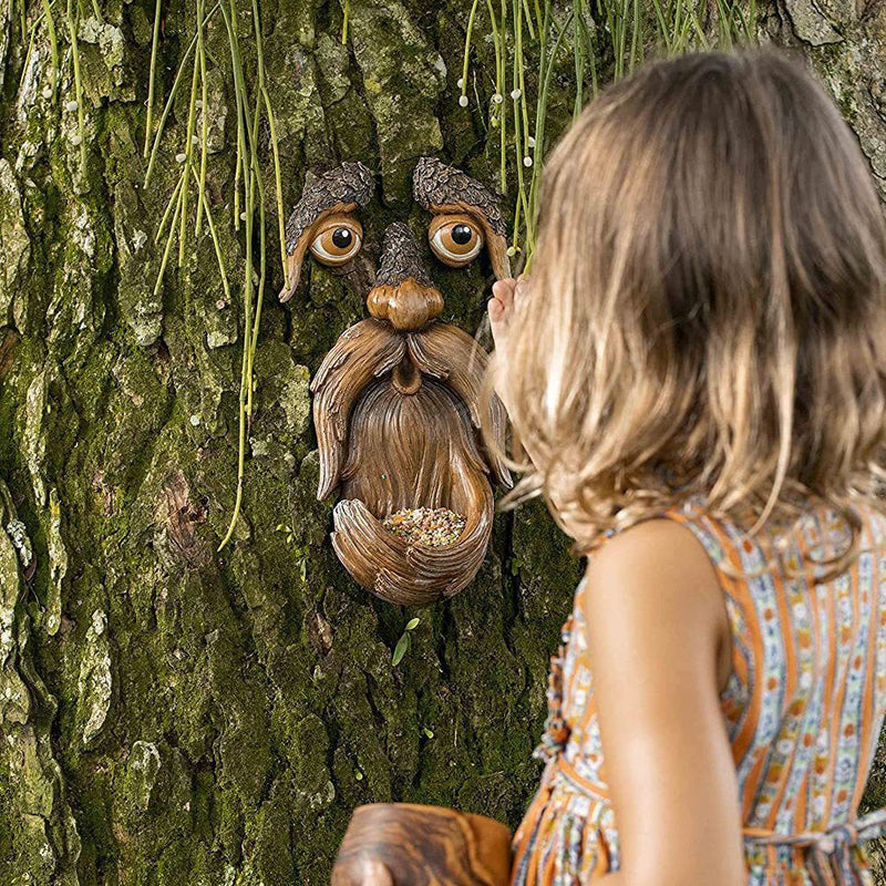 Decoration Wall Decoration Tree Faces Decor Bird Feeder Old Man Face Sculpture