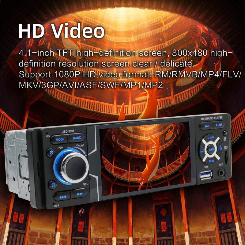 JSD-3001 Single DIN Car Stereo 4.1 inch Touch Screen FM Radio + AUX Cable Newly