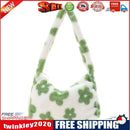 Women Plush Fur Flower Pattern Top-handle Bag Winter Small Casual Handbag
