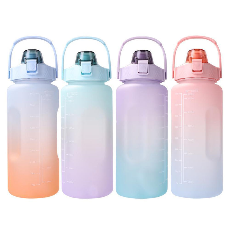 2000ml Water Bottle with Time Marker for Outdoor Sports Drink Cup (Blue)