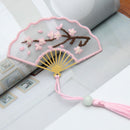Chinese Style Fan Shape Embroidery Flowers Cross Stitch Tassel Bookmark (B)