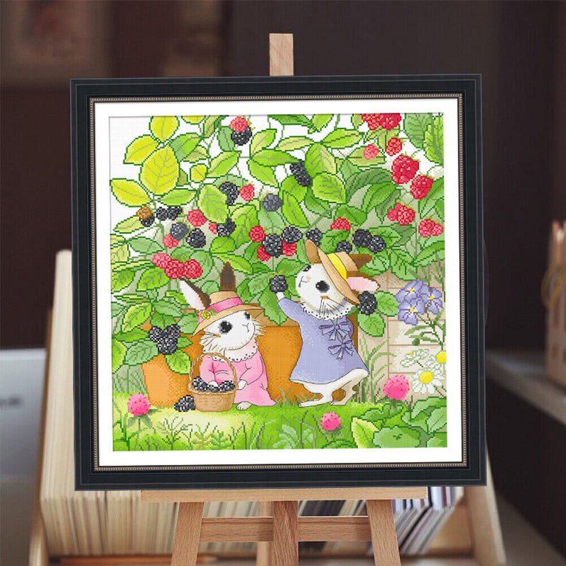 Partial Embroidery DIY 11CT Cute Rabbits Cotton Thread Cross Stitch Print Kit