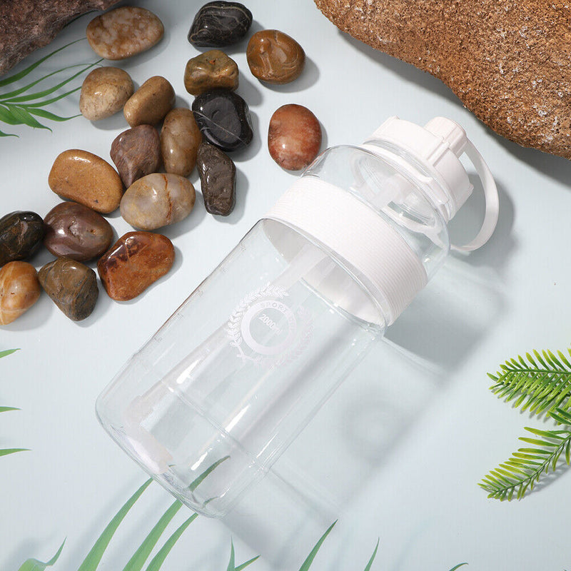 Portable Women Summer Gym Water Bottle Straw Large Capacity (White 2000ml) Newly