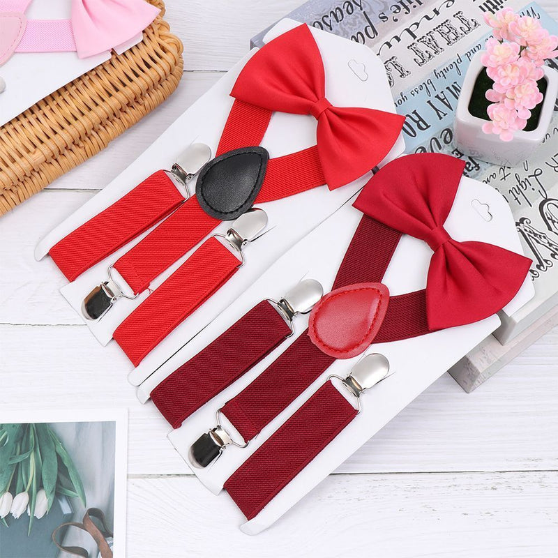 Wedding Dress Baby Cow Tie Belts Printed Bow Tie Kids Suspenders Elastic Braces