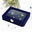 Small Jewelry Box Glass Cover Ring Storage Box Earring Display Case (Blue)