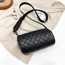 Cotton Padded Lattice Quilted Handbag Zipper Cylindrical Bucket Bag (Black)