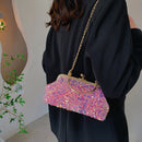 #A Women Sequin Clutch Purse Bride Evening Bag Metal Handle Party Prom Handbags