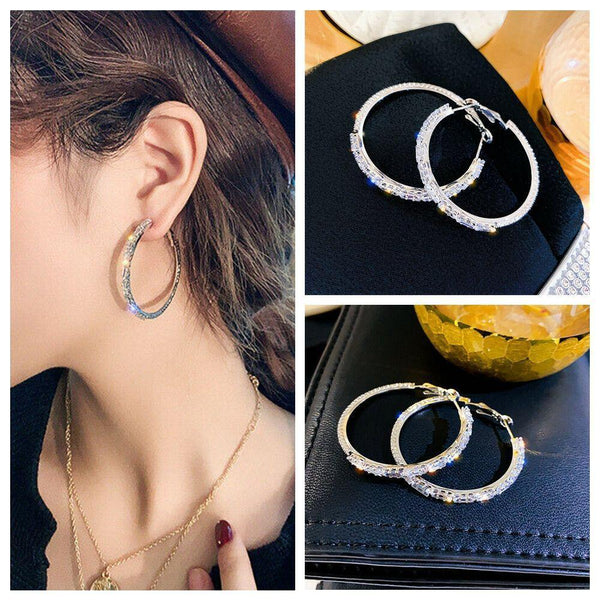 Engagement Zircon Round Shape Crystal Drop Dangle Stud Round Hoop Earrings