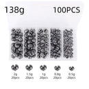 100pcs 0.2/0.5/0.8/1/1.5/2g Round Split Shot Fishing Weights Sinkers Assort