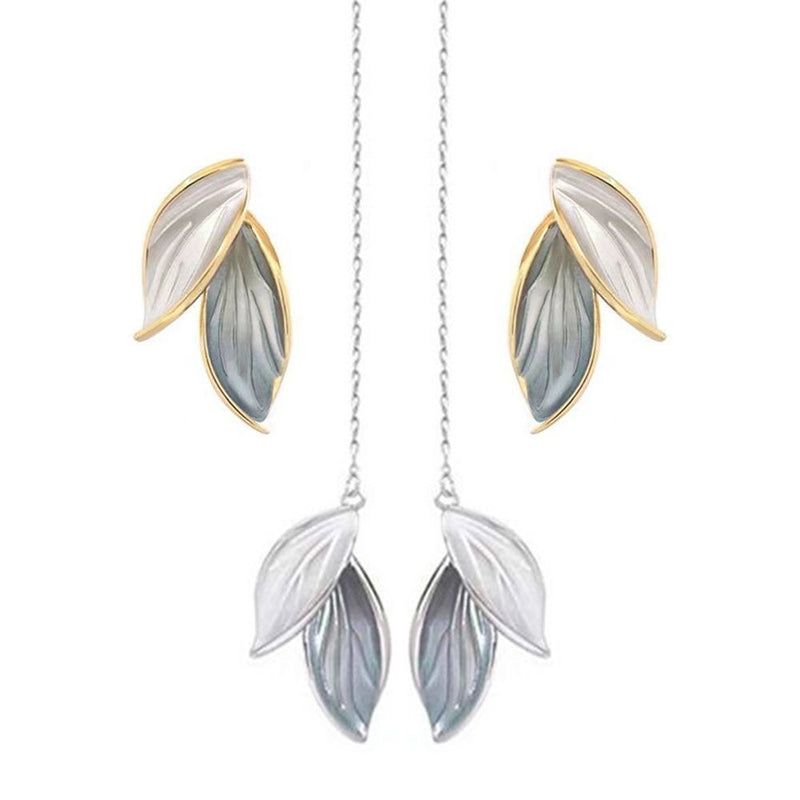 Style Women Leaf Stud Earrings Ear Studs Leaf Ear Thread Jewelry Accessories