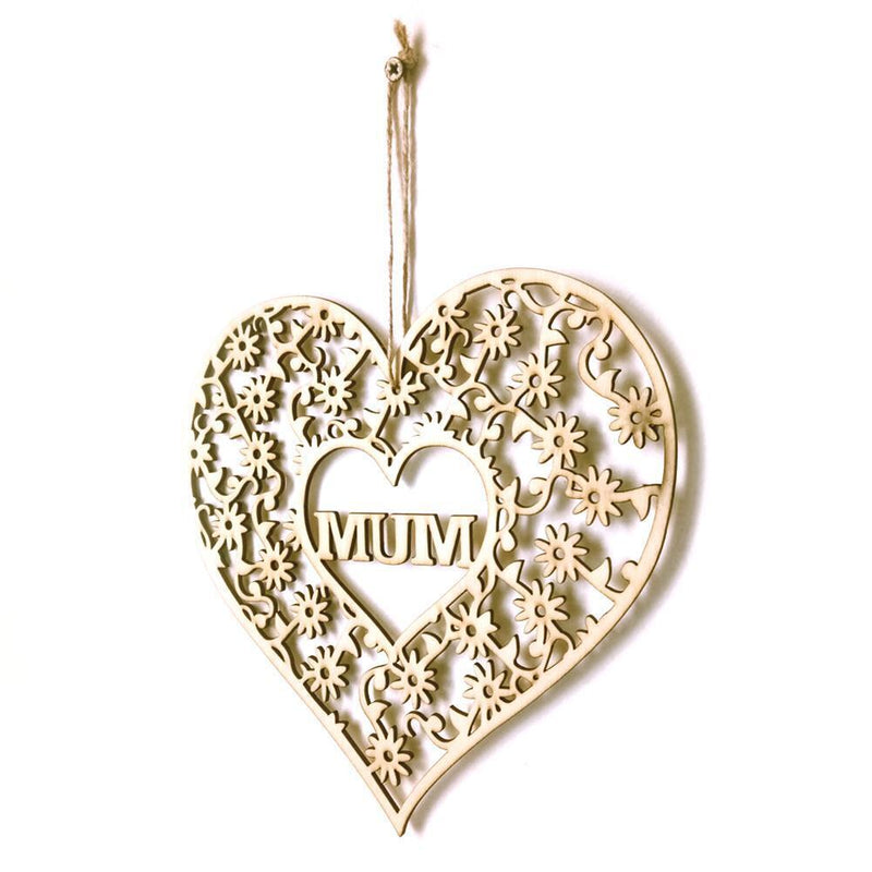 Creative Love Heart Hollow Wood Plaque Pendant Mothers Day Hanging Ornament Craf