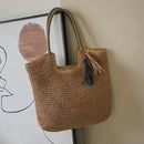 Women Large Capacity Woven Portable Shoulder Bag Tassel Braided Beach Travel Bag