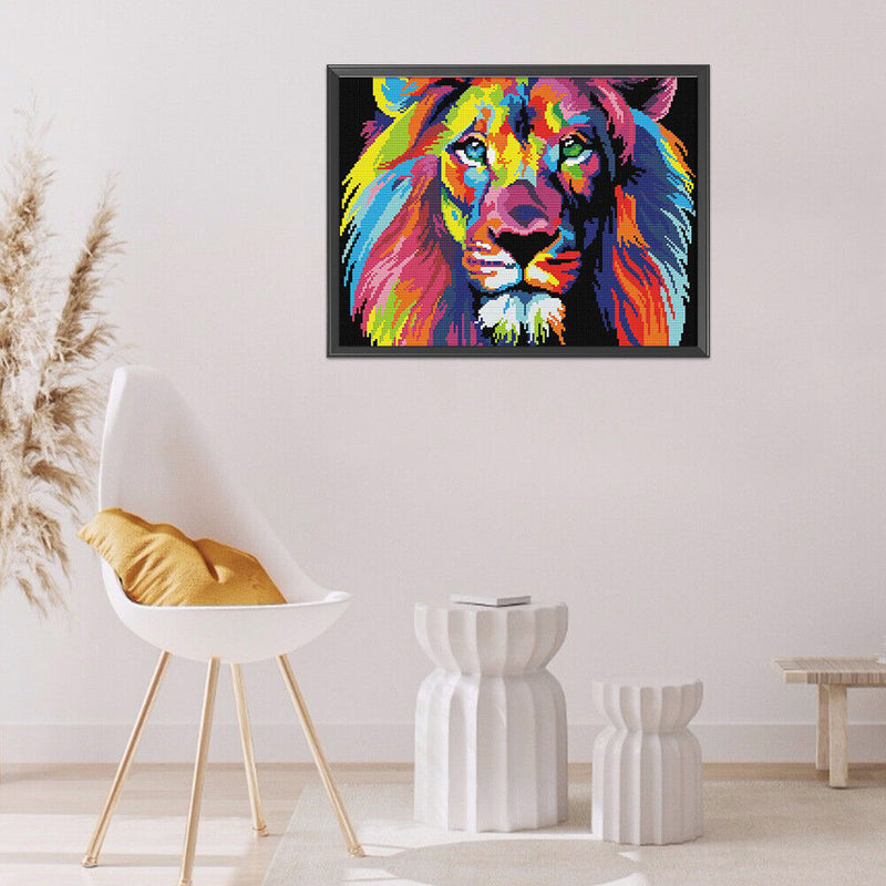 11CT Counted Full Embroidery Set Colorful Lion Needlework DIY Cotton Needlewo