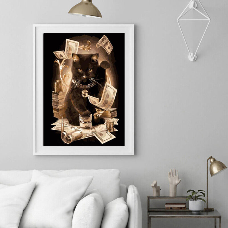 Frameless Digital Oil Art Picture DIY Cat Paint By Numbers Craft Wall Decor Kit