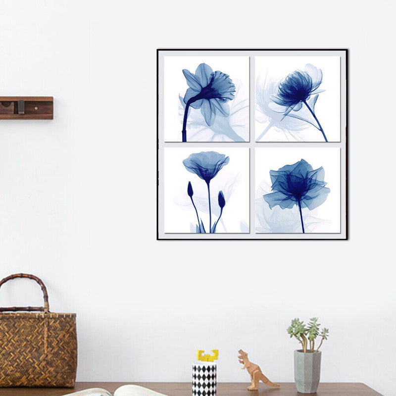 4 Blue Flowers Oil Paint By Numbers DIY Coloring Picture for Adults Child Panels