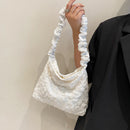 Retro Women Casual Pleated Solid Color Large Capacity Tote Shoulder Shopping Bag
