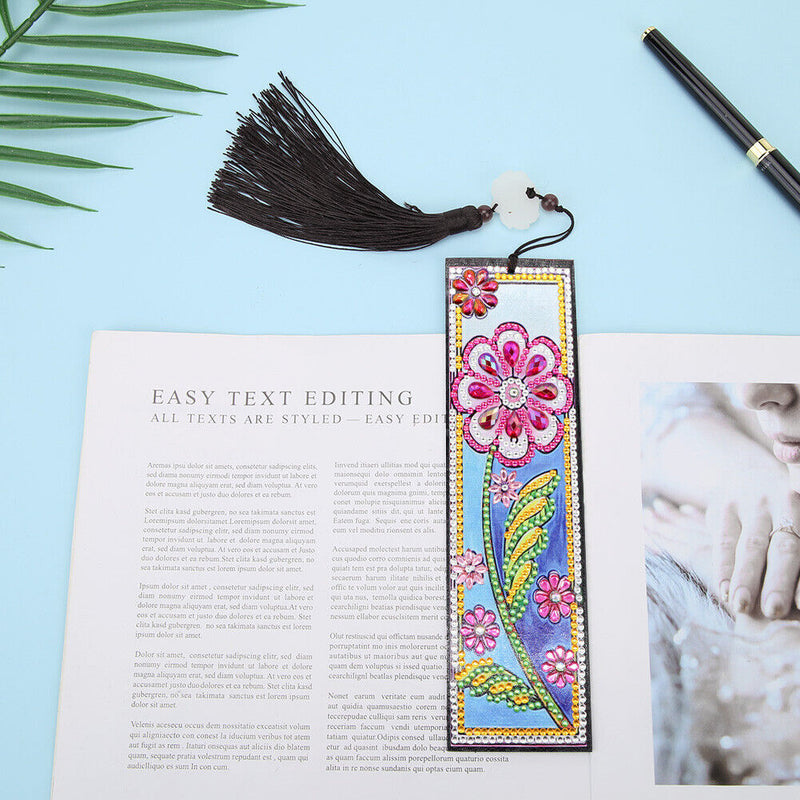 DIY Special Shaped Diamond Painting Cross Stitch Flower Leather Bookmarks Newly